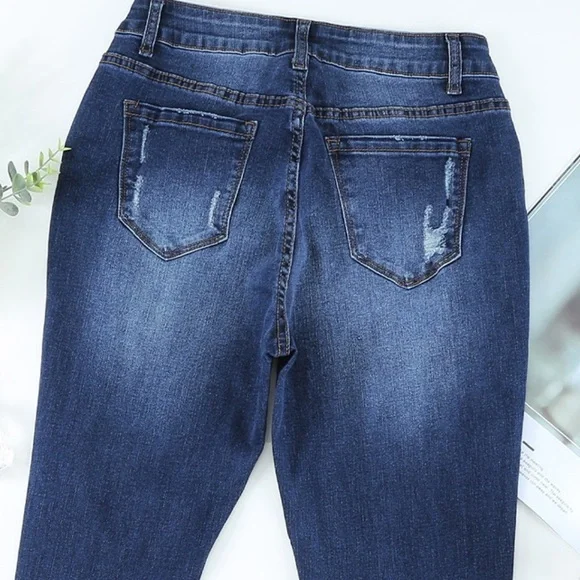 Dark Wash Distressed Skinny Jeans - Picture 8 of 9